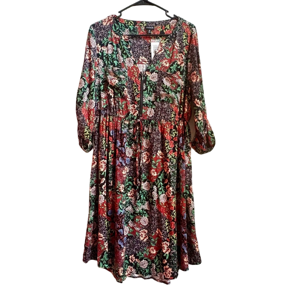 RET. 69.50! Torrid NWT front zip fall floral casual dress M/L brand new